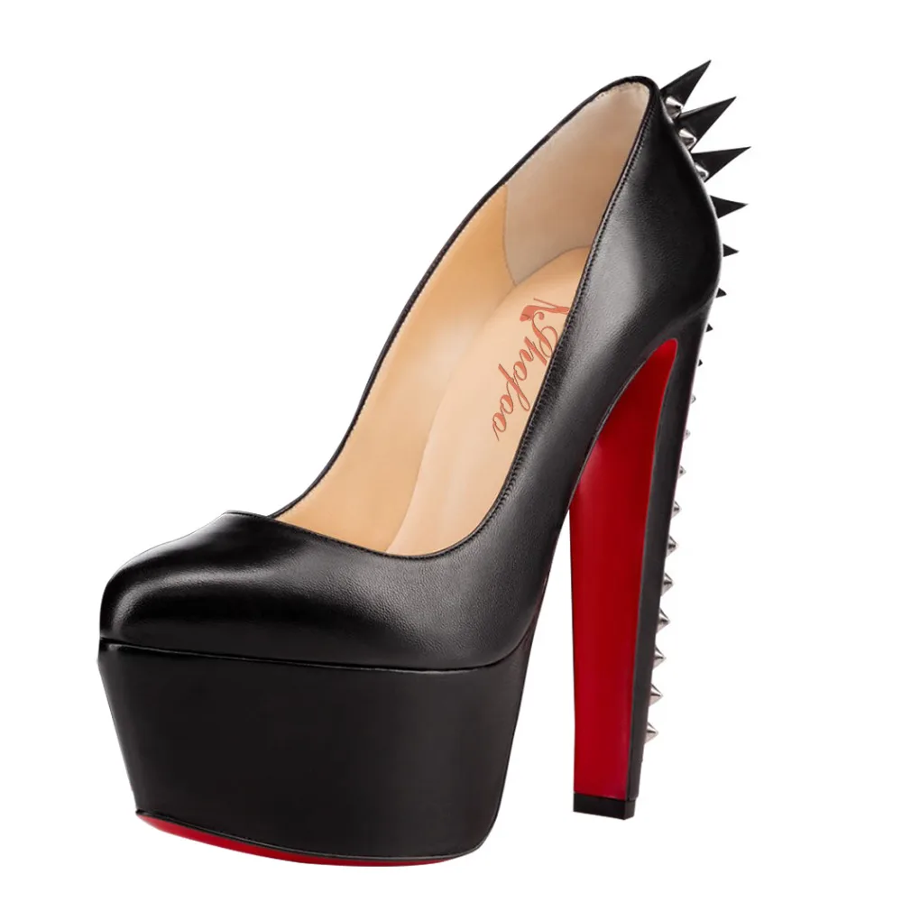 BC Women Black Apricot Pleather Point Toe Rivets Red Bottom High Heels Pumps font b Shoes