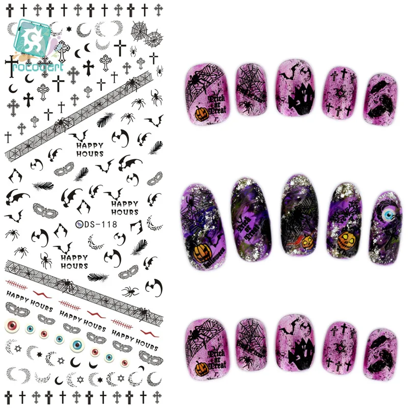 

Rocooart DS118 Water Transfer Nails Art Sticker Black Bat Crosses Element Nail Wrap Sticker Manicura nail transfer Stickers