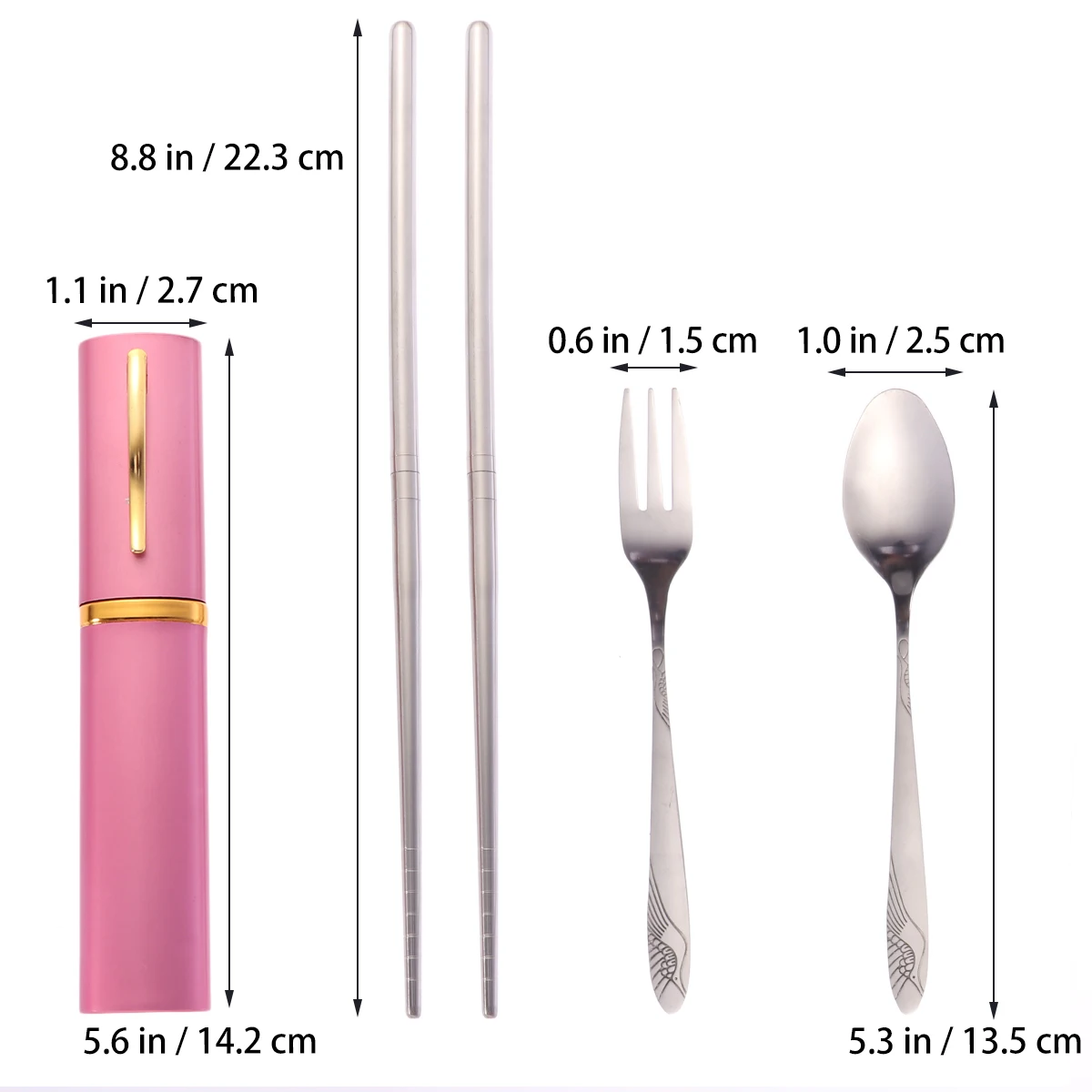 Нержавеющая сталь портативная Посуда Обеденный сервис складные палочки для еды ложка, вилка, столовые приборы набор с чехол для путешествий дома кемпинга - Цвет: Розовый