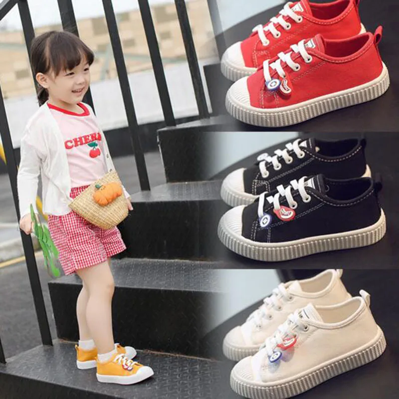 

Korean Style Boys' Girls' Fashion Breathable Comfortable Canvas Single Shoes Lace-up Cross-tied Candy Solid Color Portable Shoes