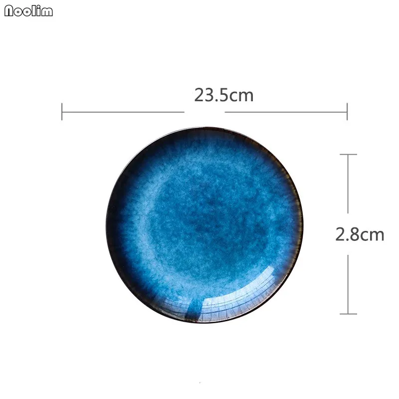 Японский стиль печи синяя неглубокая тарелка японская плоская тарелка круглый поднос стейк блюдо тарелка паста блюдо домашняя Посуда Аксессуары - Цвет: 9 inch