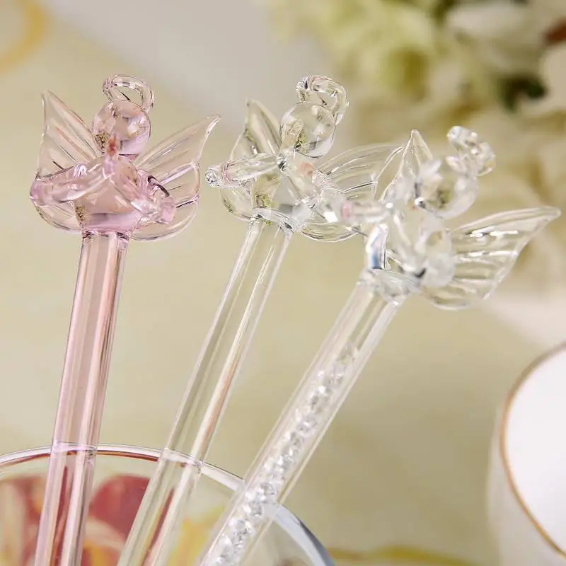 

Crystal Stirring Coffee Angel Glass Stirrer Wine Mixer Heat Resistant Powder Spoon Bar Crushed Diamond Rod Packing H1208