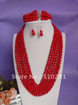 

Fashion Luxury Handmake 20inch red color coral jewelry set