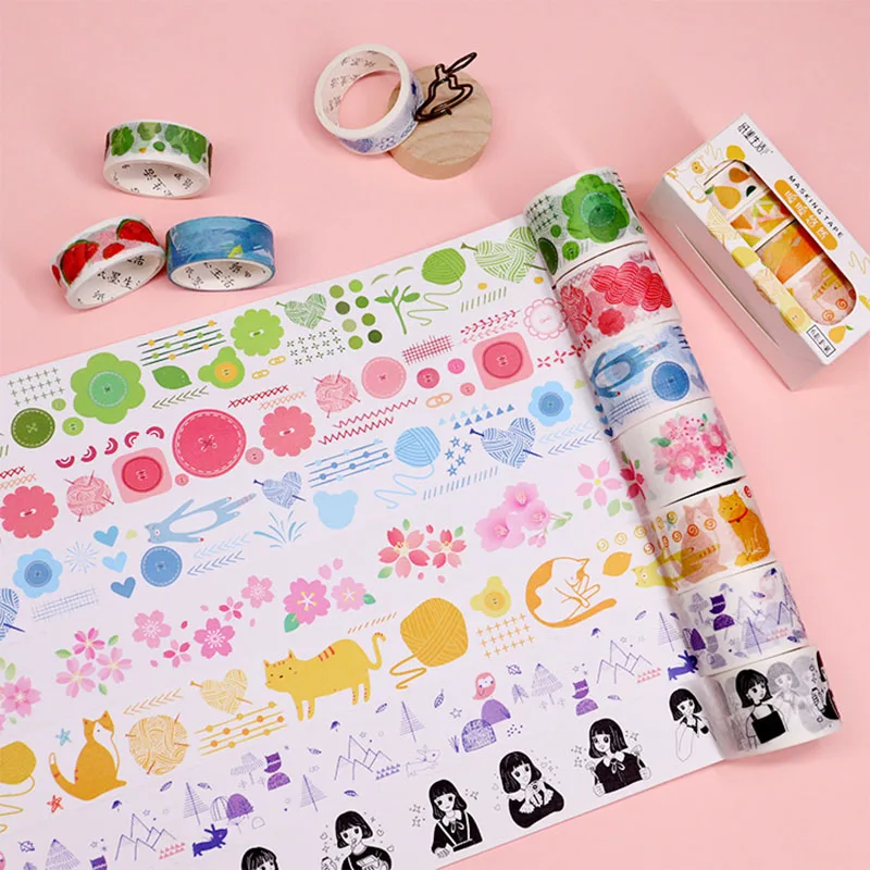 6 шт. Kawaii красочная лента washi милый кот изоляционная лента декоративная клейкая лента для детей DIY Скрапбукинг дневник Альбомы для фото