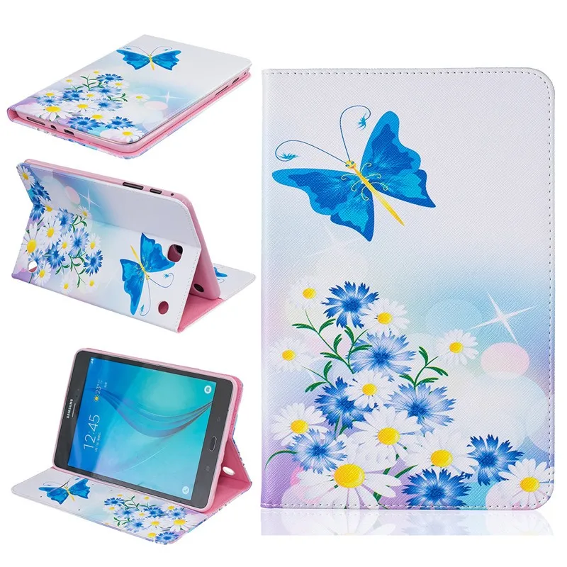 For Samsung Galaxy Tab A 8.0 SM-T355 T350 Case Kids Butterfly Flower Bear Cartoon Wallet  PU Leather Back Silicon Tablet Cover (65)