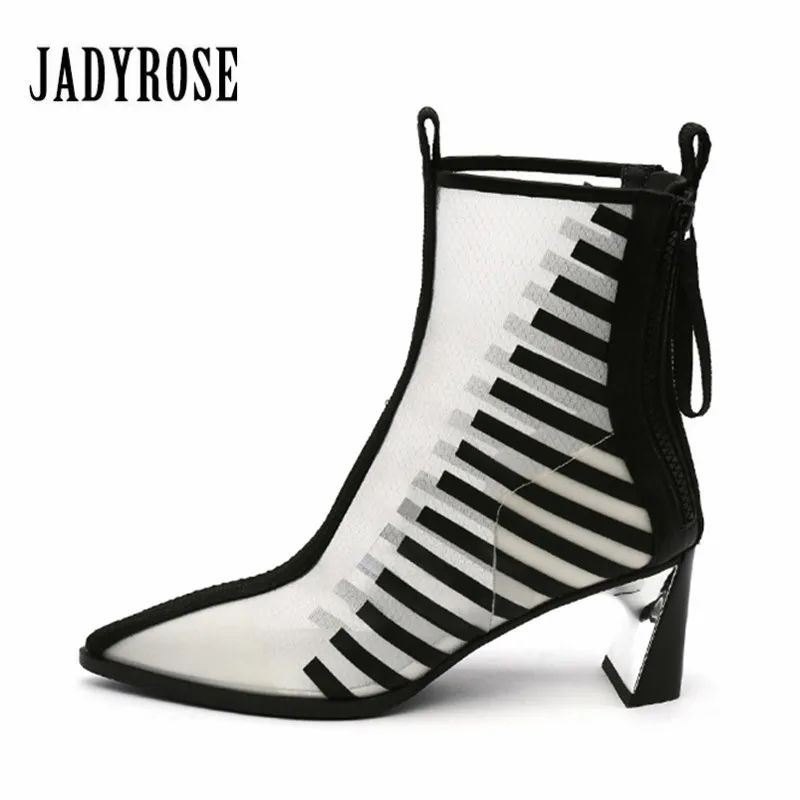 

Jady Rose Pointed Toe Ankle Boots Breathable Mesh Ladies Short Booties Fashion Women Pumps 6CM High Heels Botines Mujer