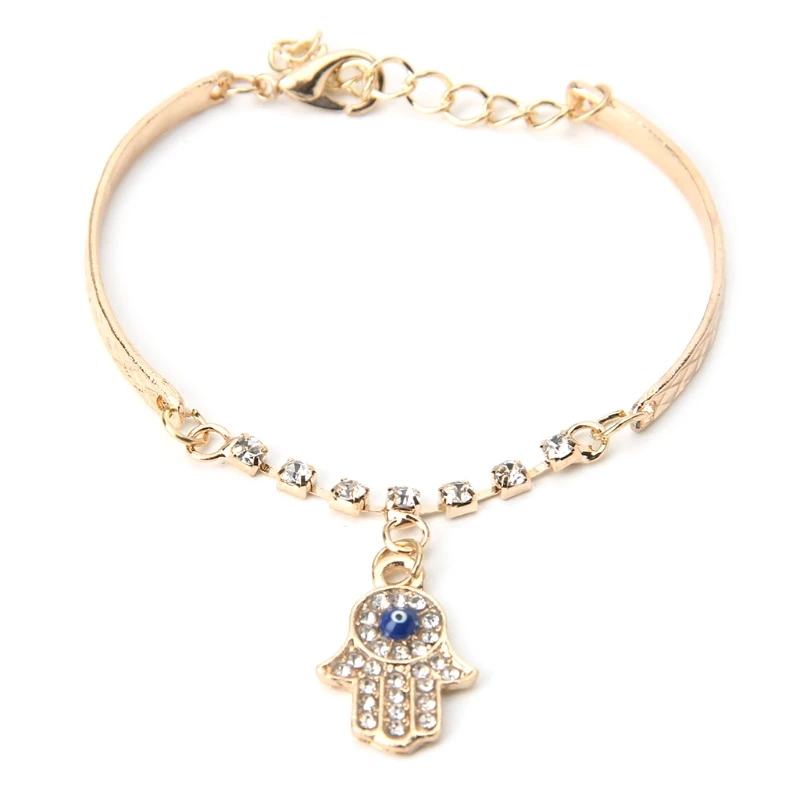 

Lucky Fatima Hand Bracelet Chain Hamsa Evil Eye Rhinestone Bangle