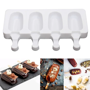 

2 Sizes Homemade Ice Cream Molds 4 Cavities Silicone DIY Popsicle Mold Making Tool Juice Dessert Maker With 10 Popsicle Sticks