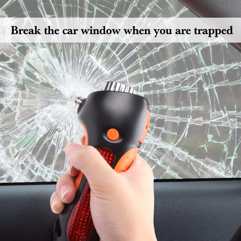 Автомобильный молоток безопасности 6-в-1 спасательные комплект оконный брейкер, флэш-светильник свисток с помощью ремней безопасности резак магнит Предупреждение светильник для авто