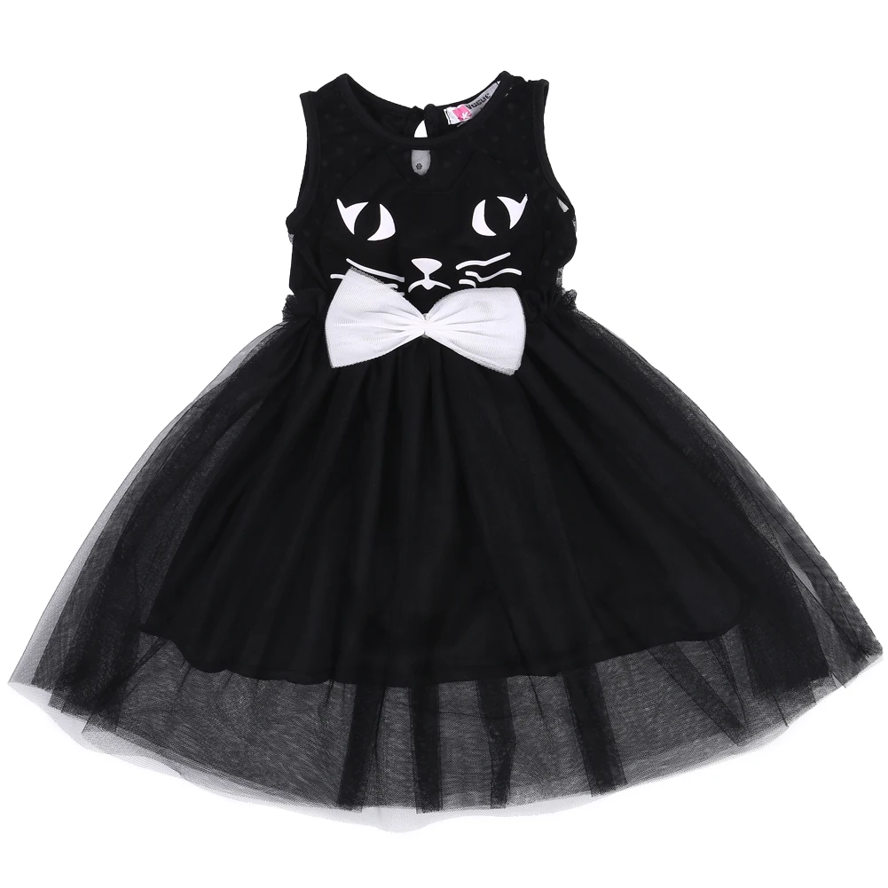Милое платье для маленьких девочек платье из пряжи с принтом черного кота летнее модное платье-пачка без рукавов для девочек, праздничные