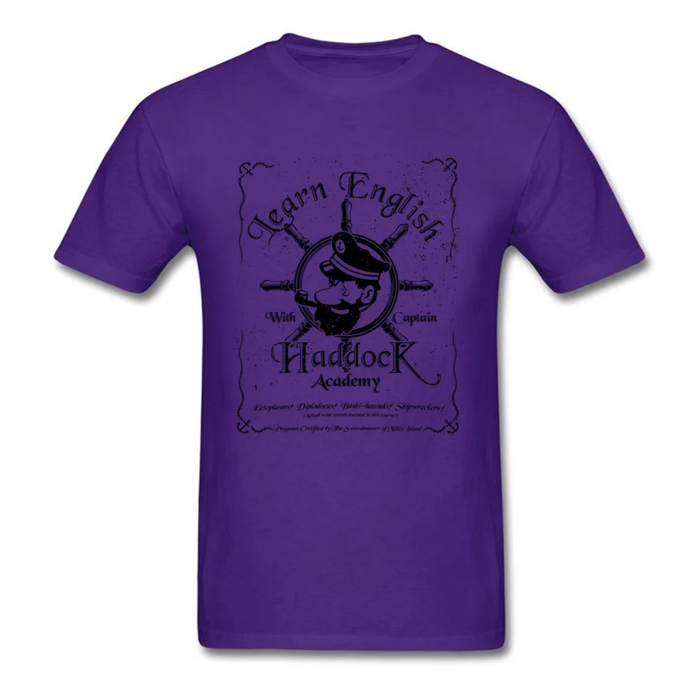 Learn English with Captain Haddock T-Shirt for Students Casual Summer Tees Short Sleeve Graphic Funny T-shirts O-Neck Cotton Learn English with Captain Haddock purple