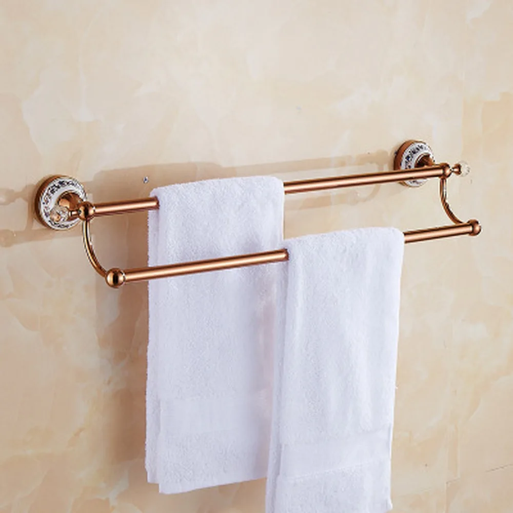 

Rose gold bathroom towel rack bathroom stainless steel pendant bathroom hardware accessories antique double towel bar lo815429