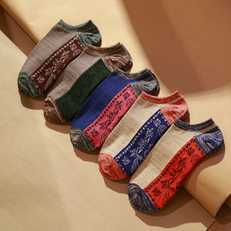 

5 Pairs/Lot Boat Socks Retro Folk Style Meias Short Opening Male Spring Autumn Cotton Short Casual Breathable Men Socks W20