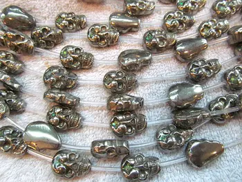 

2strands high quality genuine pyrite stone ,pyrite cube skull skeleton carved iron gold jewelry pyrite bead 13x18mm