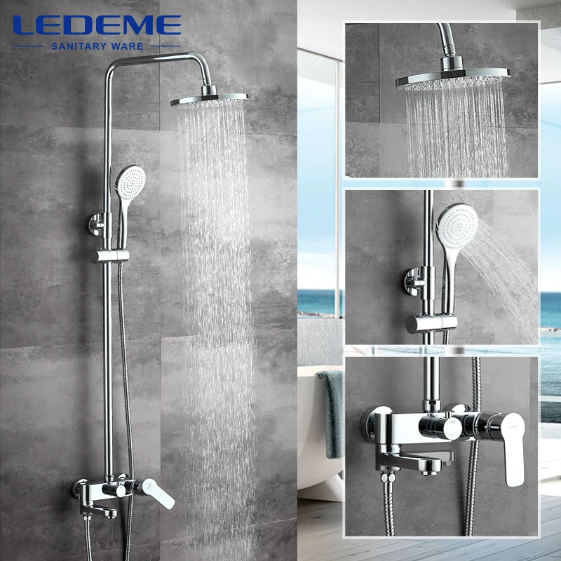 

LEDEME 1 set Bathroom Rainfall Shower Faucet Set Mixer Tap With Hand Sprayer Bath Wall Mounted Chrome L2407