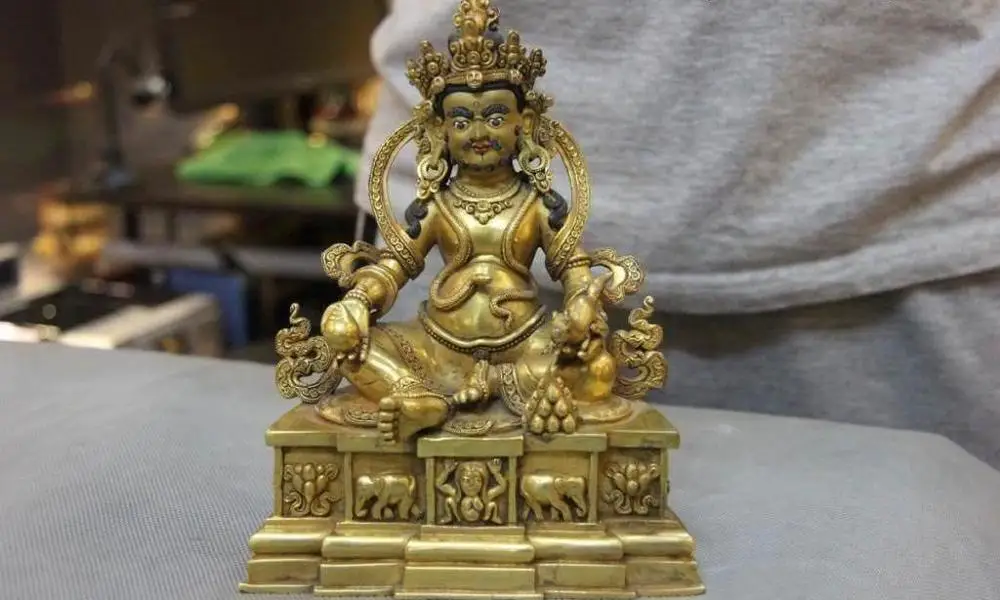 

7 Temple Pure Copper 24K Gold Gild Yellow Jambhala Buddha God of wealth Statue