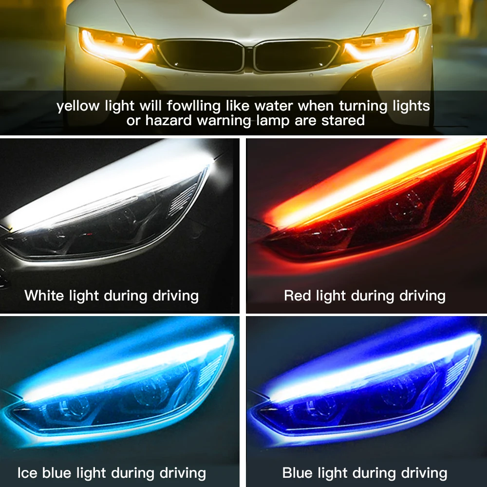 2x Ultrafine DRL 30 45 60cm Daytime Running Light Flexible Soft Tube Guide Car LED Strip White Red Turn signal Yellow Waterproof 2x Ultrafine DRL 30 45 60cm Daytime Running Light Flexible Soft Tube Guide Car LED Strip White Red Turn signal Yellow Waterproof