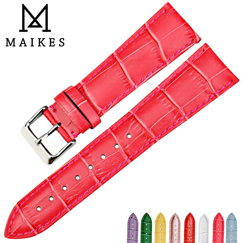 

MAIKES High Quality Eight Color 12mm-20mm Watch Bands Slub pattern Rose Pink Watchbands Genuine Leather Watch Strap Bracelets