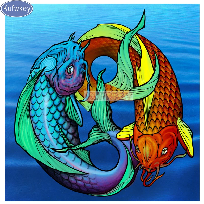 

Yin Yang fish 100% square round Diamond Mosaic full Embroidery Display Cross Stitch 5D picture Diamond Painting animal wall art