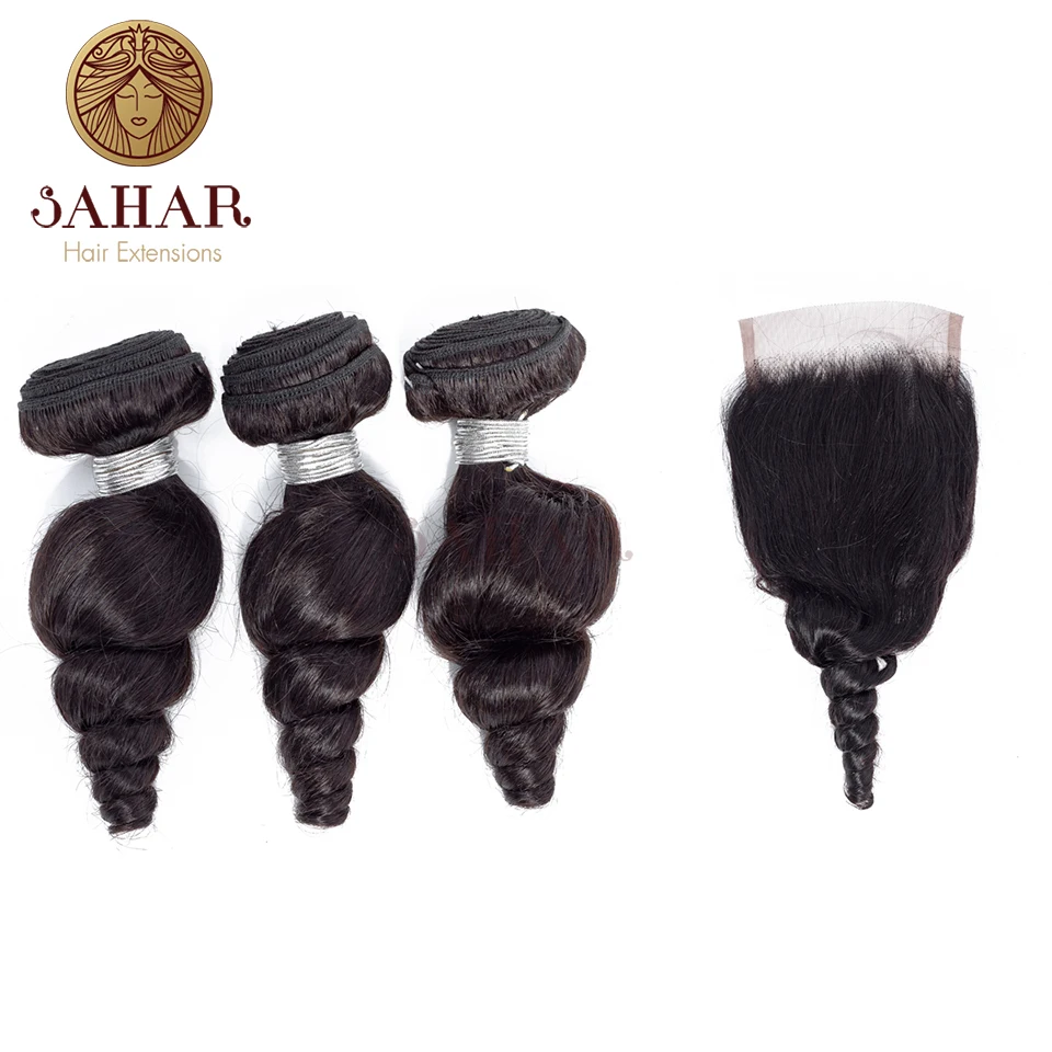 

Sahra Brazilian Loose Wave Bundles Natural Black 1#B Hair Weave Extensions 100% Human Hair Bundles Non-Remy Hair 3/4+1