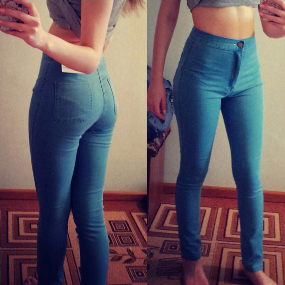 Основные Стиль Для женщин Карандаш Стретч джинсовые узкие джинсы скинни брюки Высокая талия черные джинсы Размеры S-XL брюки