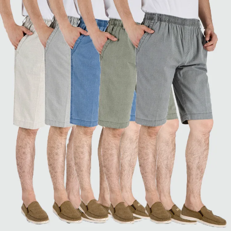 Для мужчин белье хлопок Повседневное свободные шорты Высокая талия по колено брюки эластичный пояс Короткие штаны плюс Размеры XL-5XL Новый