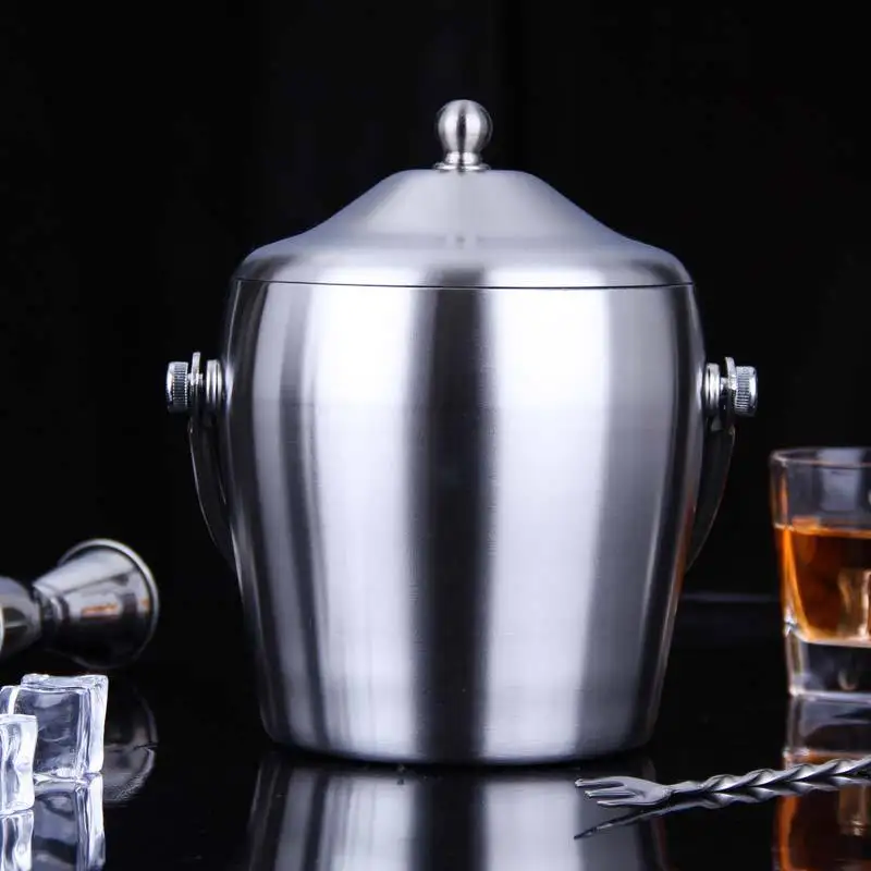

High Quality double wall stainless steel ice bucket with handle Practical Bar Container Barrel Beer Wine Cooler Champagne Keg