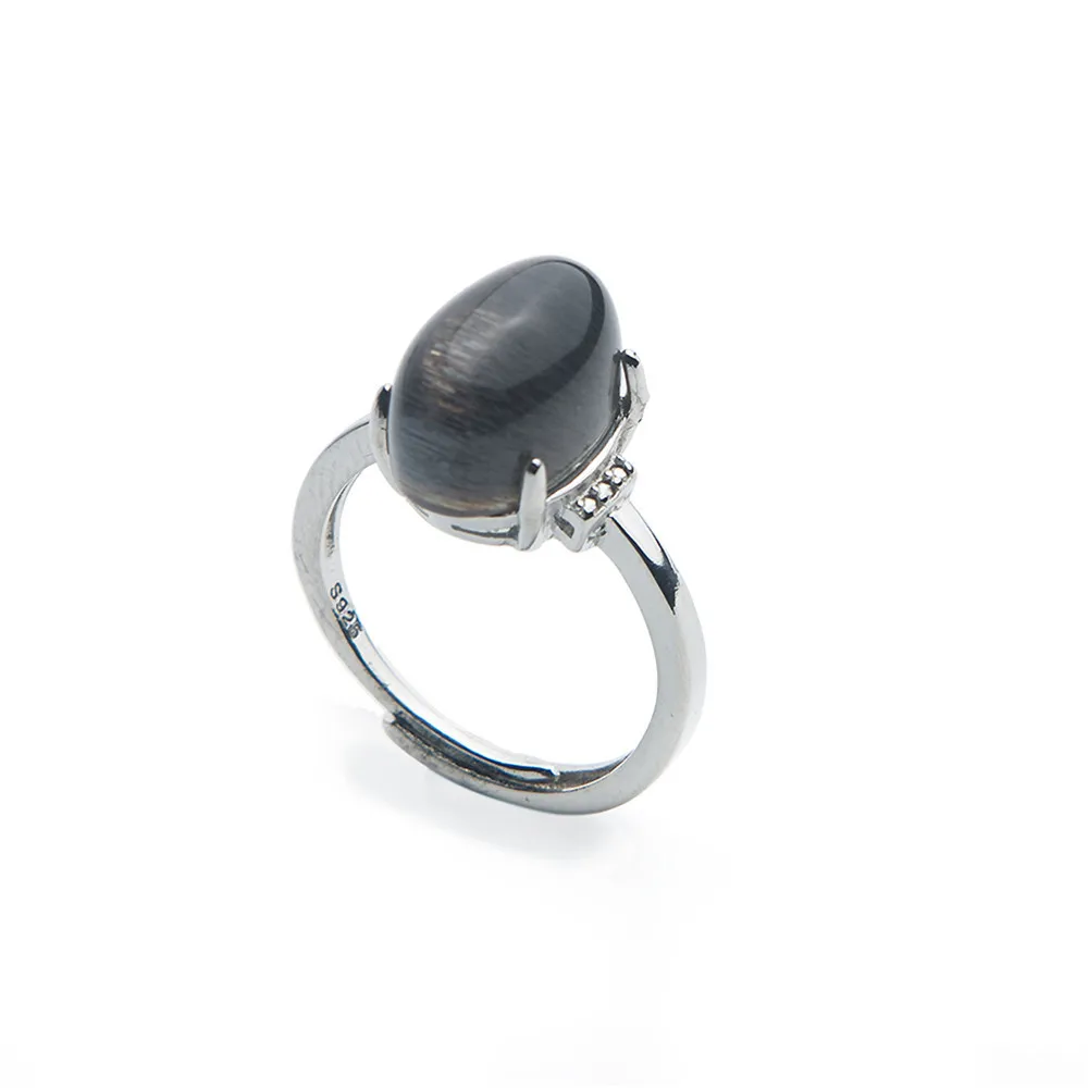 

Genuine Gems Rings 925 Sterling Silver Fashion Crystal Oval Beads Natural Black Sunstone Ring Find Jewelry