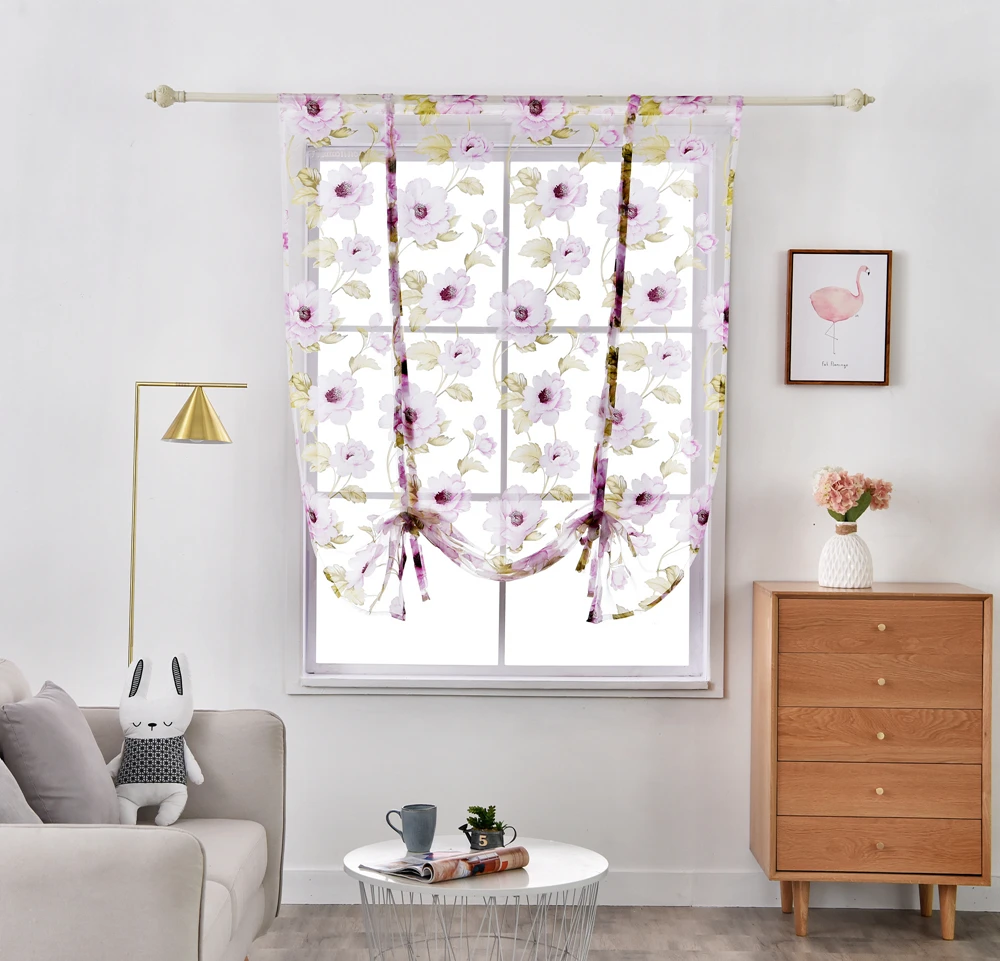 Floral Roman Sheer Curtains Short Kitchen Valance Vurtain Tulle Fabrics Sheer Panel Modern Curtain Flower Window (5)