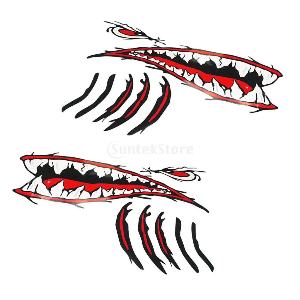 2Pcs Large Vinyl Shark Teeth Mouth Eyes Gill Sticker Decals Kayak Boat Fishing Dinghy Motorcycle Car Bumper Graphics Accessories