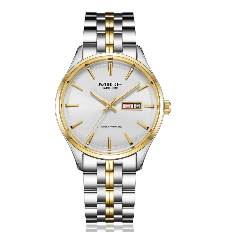 Mige Топ бренд класса люкс Лидер продаж автоматические парные часы стальной материал ремешок для часов досуг черный золотой Мужские механические часы