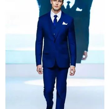 

New Royal Blue Two Button Groom men suit Tuxedo notch Lapel Formal Wedding Dress Groomsman mens suits (Jacket+Pants+Vest+Tie)