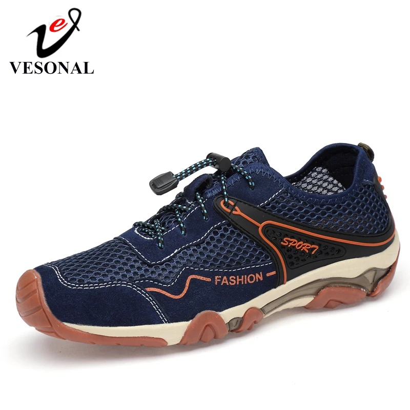 

VESONAL 2019 Breathable Soft Spring Summer Outdoor Mesh Shoes For Men Sneakers Male Cow Suede Leather Adult Walking Footwear