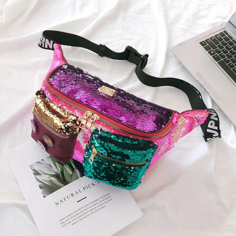 

AUTUMN SOUND Casual Crossbody Shoulder Bag Bling Waist Pack Arrival Sequined Chest Bag For Women PU Leather Sling Bag Purse