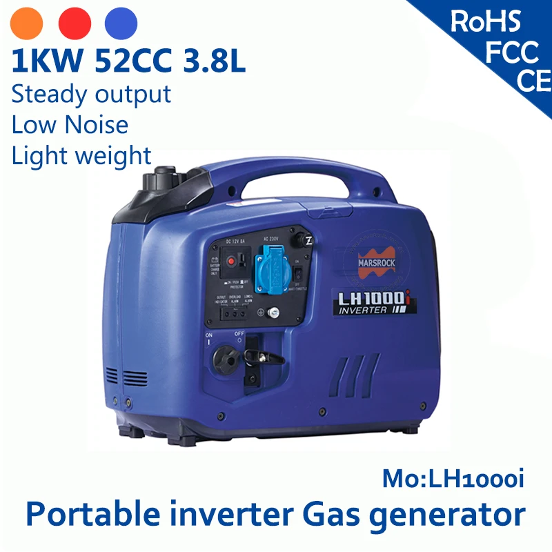 1KW 52cc 3.8L 120V or 230V Portable inverter gas generator overload and low oil alarm Steady output & Low Noise & Light weight 1KW 52cc 3.8L 120V or 230V Portable inverter gas generator overload and low oil alarm Steady output & Low Noise & Light weight