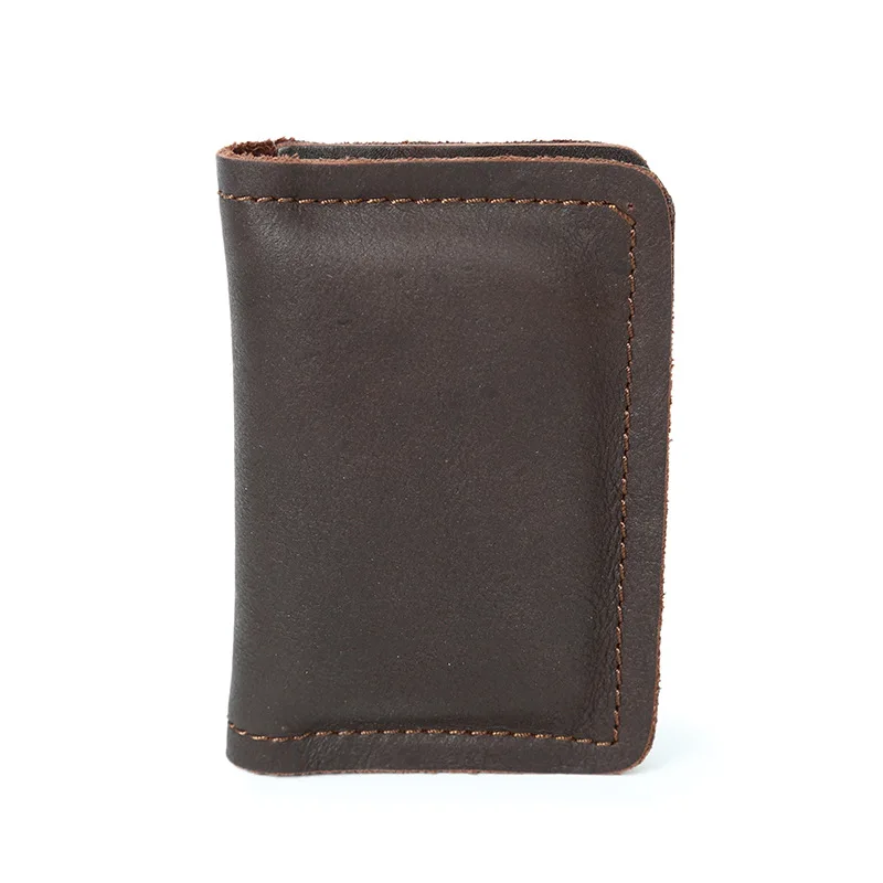 Короткий Мужской кошелек из натуральной кожи, деловой держатель для карт, маленький мини унисекс кошелек для денег, винтажный мягкий чехол для кредитных карт, сумка для монет - Цвет: Coffee