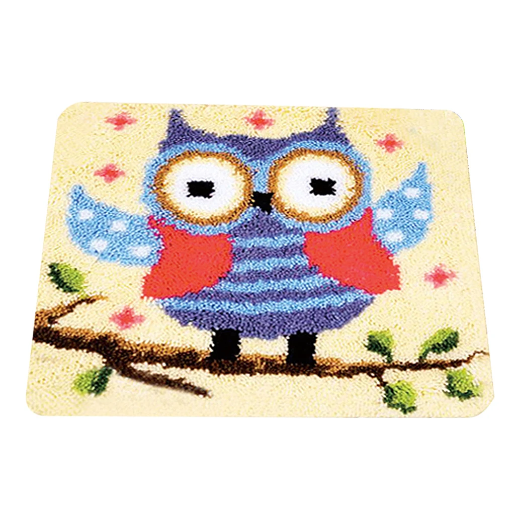 DIY Latch Hook Kit Rug Cushion Ladybug Flower Owl Bear Pillow Mat Needlework Crocheting Rug Embroidery for Beginners