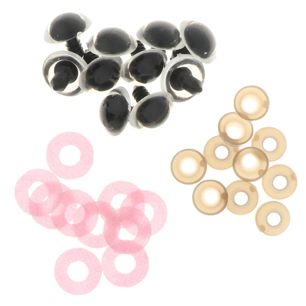 10pcs 16mm Glittering Plastic Round Safety Eyes Glitter Nonwovens + Washers for Teddy Bear Plush Animal DIY Craft Supply - Pink