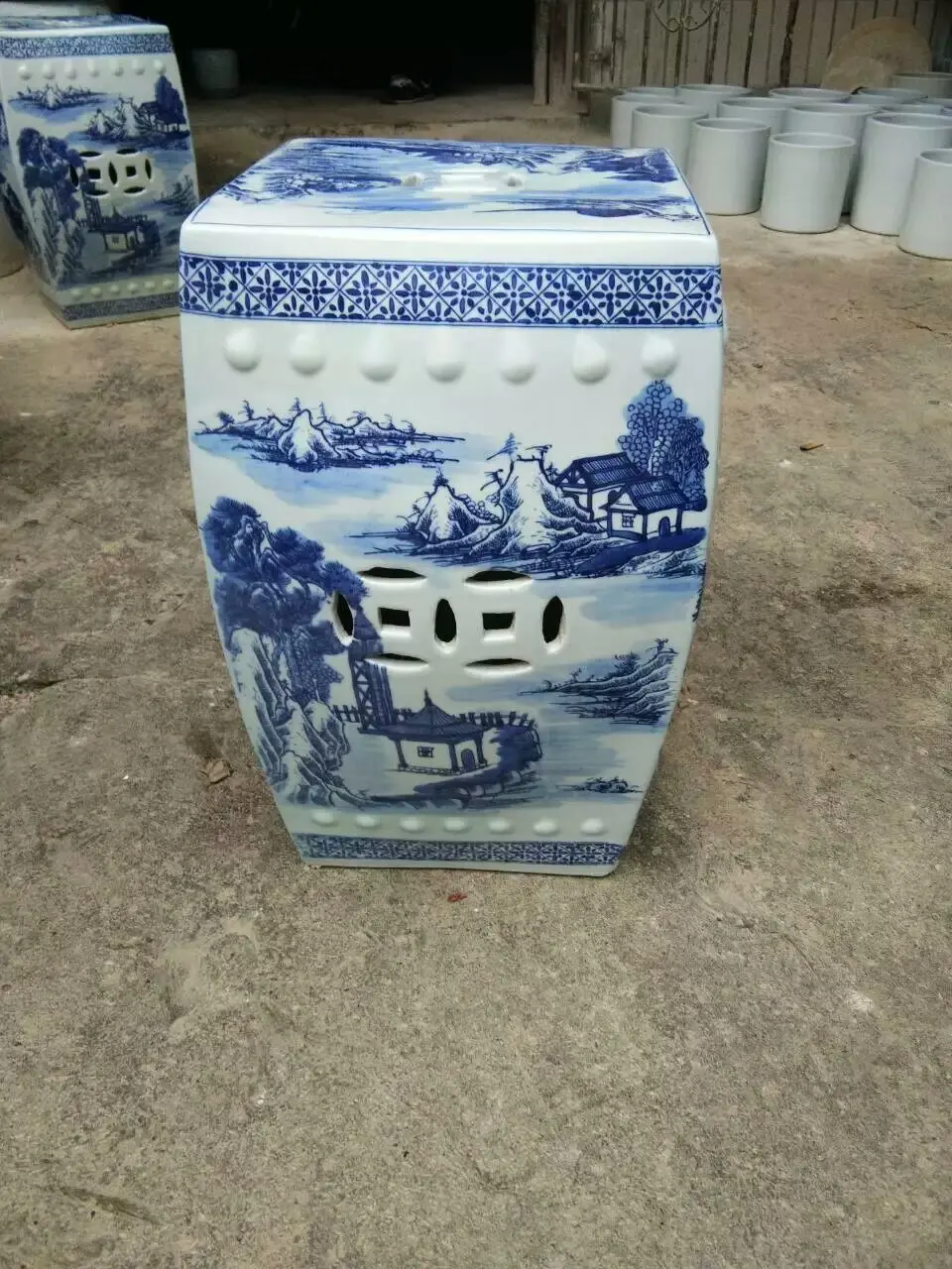 Blue And White Antique Stool For Dressing Table Drum Stool Chinese