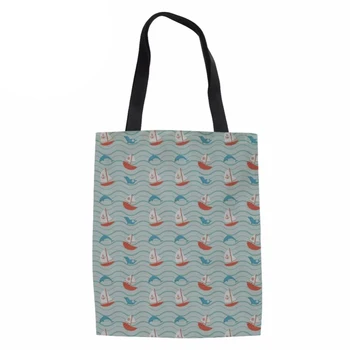 

Shopping Bags Women Fashion Canvas Tote Ladies Dolphin Printed Eco Bags for Recycle Females Shoulder Bag Beach Pouch
