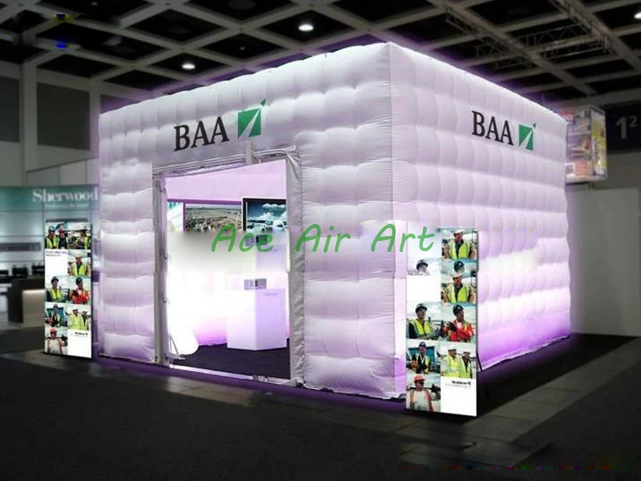 

Top quality 5m W Oxford Cloth Lighting inflatable Cube, led Square kiosk,concession tent for Event,Exhibition,Party Event