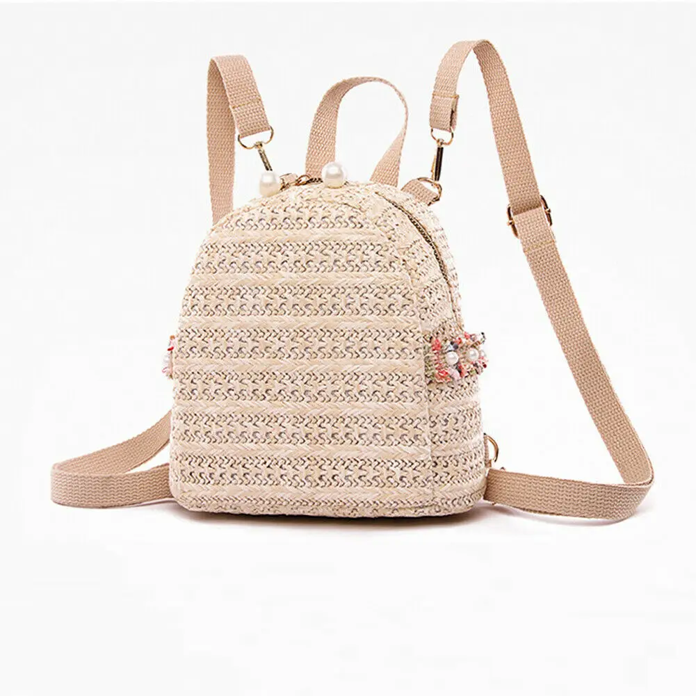 

New Luxury Straw Bag Backpack Hand-Woven Summer Beach Bags Crossbody Satchel Rucksack