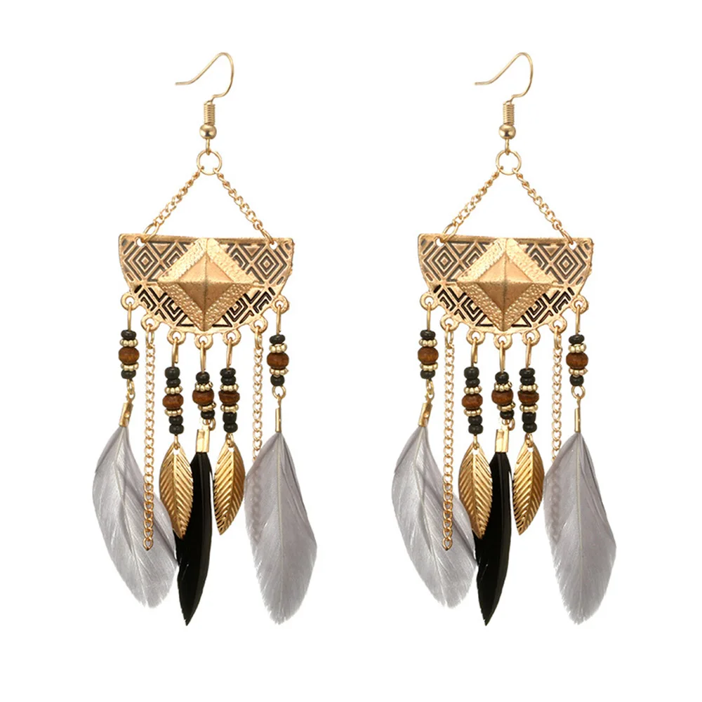 Серьги BRAVEKISS в богемном стиле серьги капельки с перьями и кисточками модные