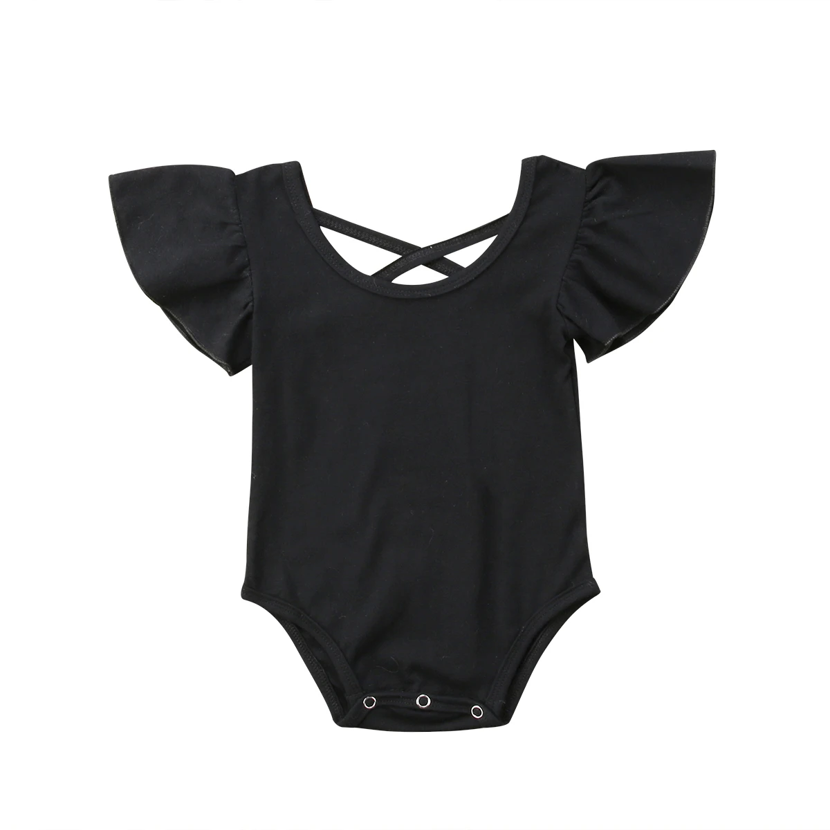 Ползунки с оборками на спине и крестиком для новорожденных и маленьких девочек; летний хлопковый комбинезон - Цвет: Черный