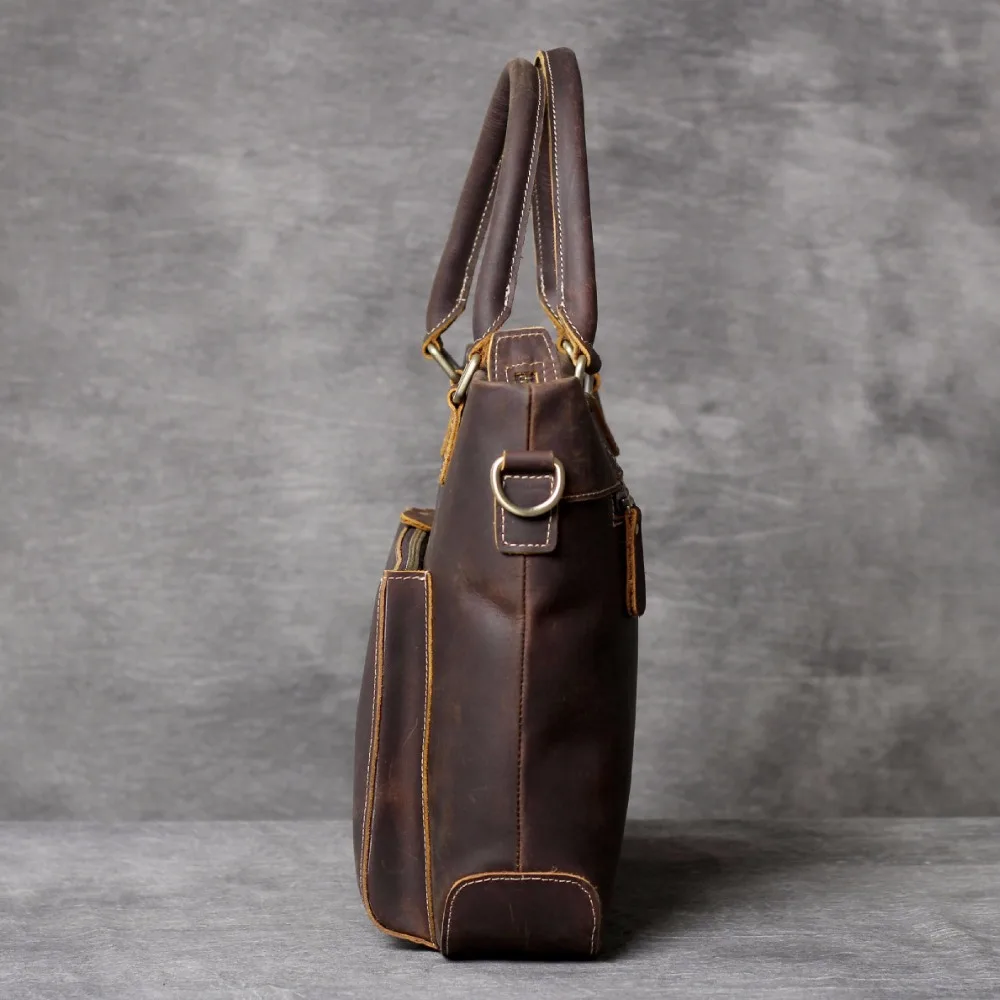 AETOO Retro head cowhide briefcase, mad horse leather handbag, leather casual shoulder crossbody bag