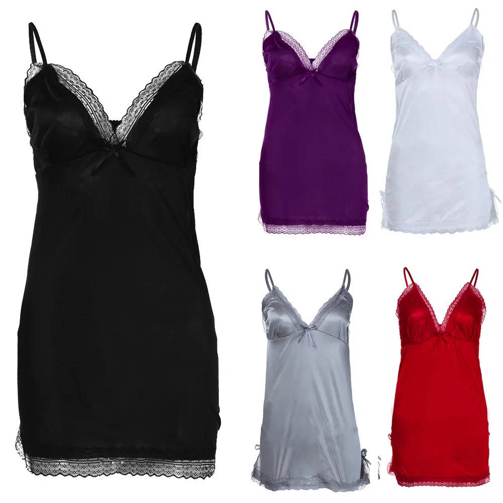 

Womens Sexy Plus Size Nighte Dress Lace Bow Lingerie Babydoll Casual Nightwear Sleepskirt Drop Shipping