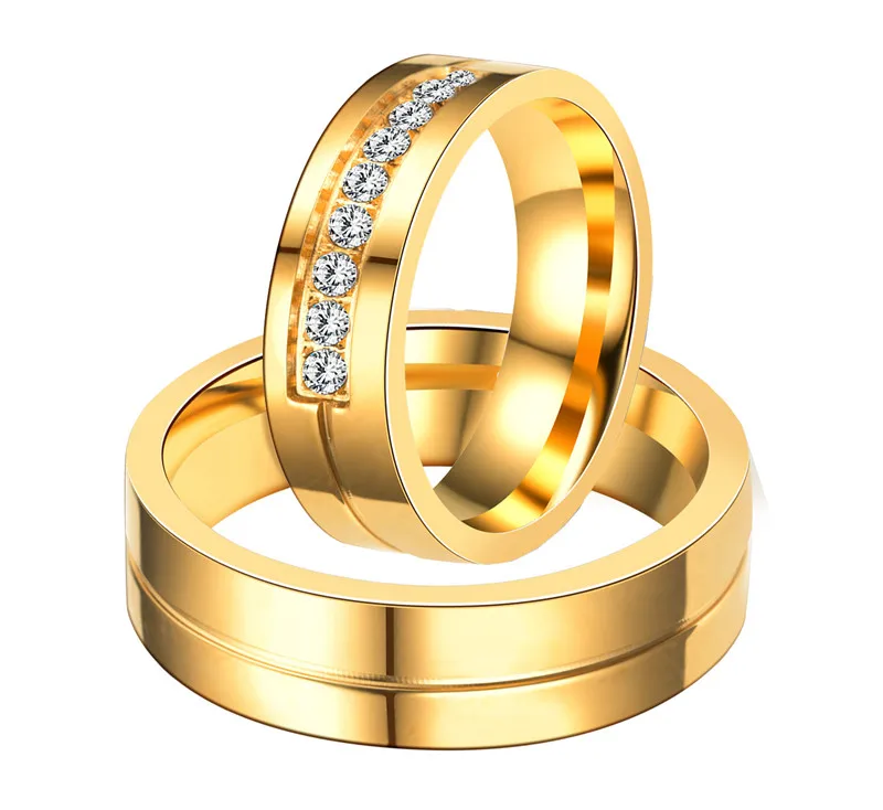 

Soul Men 1 Pair Lover's Gold Color Engagement Ring with 9 CZ for Ladies 6mm Simple Wedding Ring Set for Male Alliance in Brasil