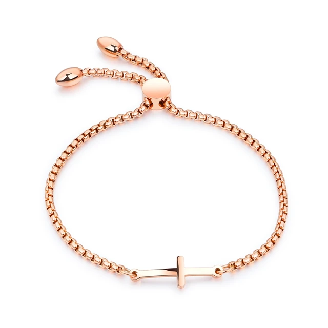 Lasperal Stainless Steel Cross Bracelets For Women Round Chain Lasperal Stainless Steel Cross Bracelets For Women Round Chain Adjule Rose Gold Color Bracelet Engraved Friendship