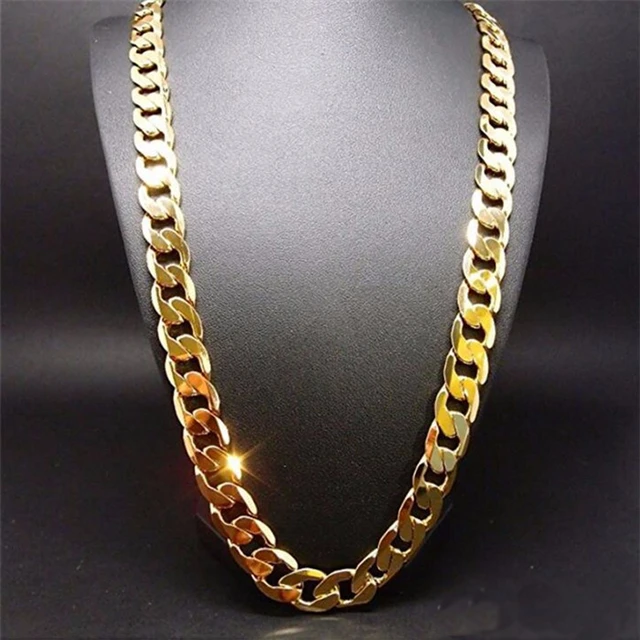 Collar de cadena cubana para hombre, joyería chapada en oro puro de 24k, cadena de eslabones pesados de 55/60/65/70CM de largo - AliExpress