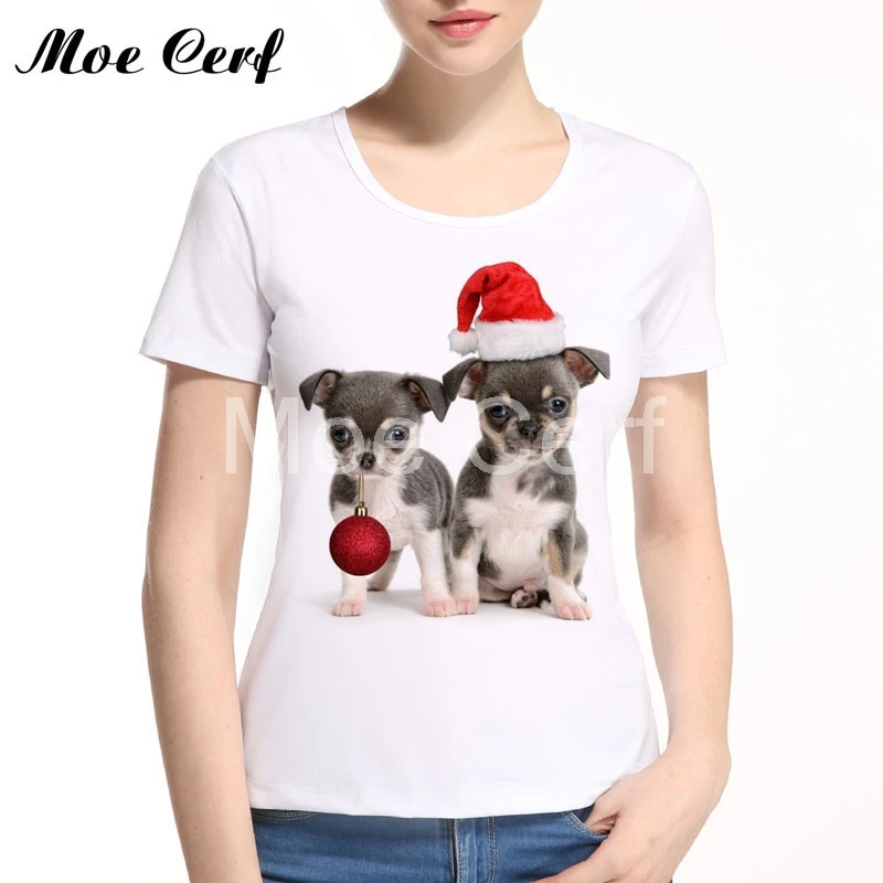 Funny Christmas Dog  Cat Pug Women T-Shirt Harajuku Women T Shirt Cut 3d Animal  Print women tops Best Christmas Gift Tee L13-3